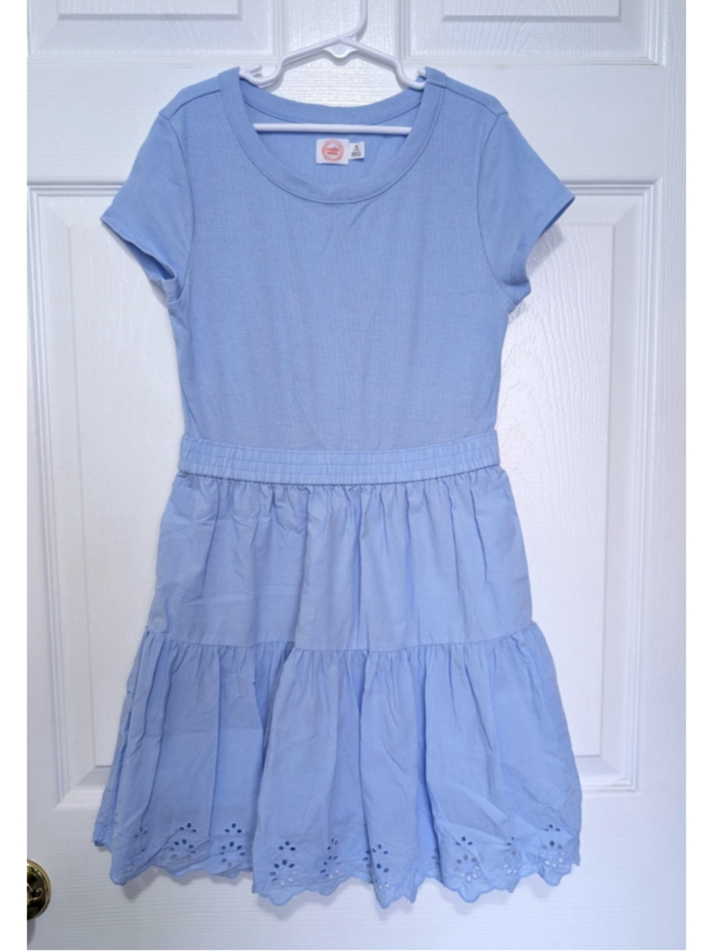 Girls Blue Sun Dress M 7-8 Fit & Flare Eyelet Twirly Tiered Summer Wonder Nation